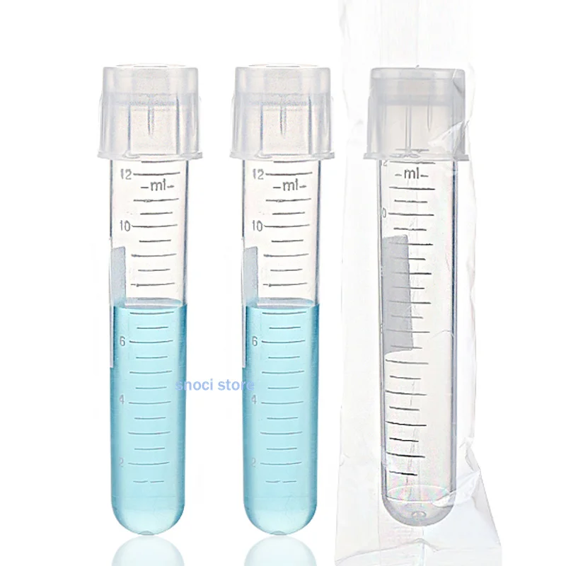 100Pcs Plastic test tube Laboratory Supplies Sample Plastic Centrifuge Tube Test Tube Laboratory Container Lid culture tube 12ml