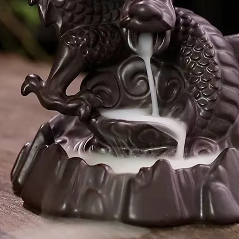Creative Dragon shaped Incense Burner, Ceramic Purple Sand, Home Indoor Zen Tea Ceremony Living Room Office Fragrance Stove, 1Pc