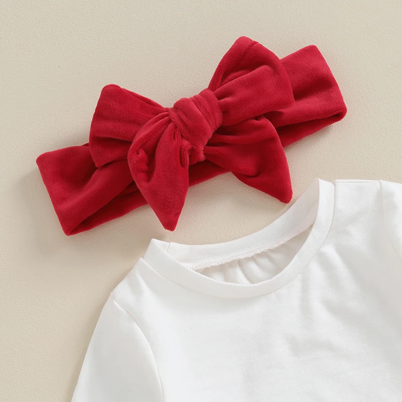 

Baby Girls Christmas Outfit Long Sleeve T-shirt with Layered Suspender Shorts and Bow Hairband