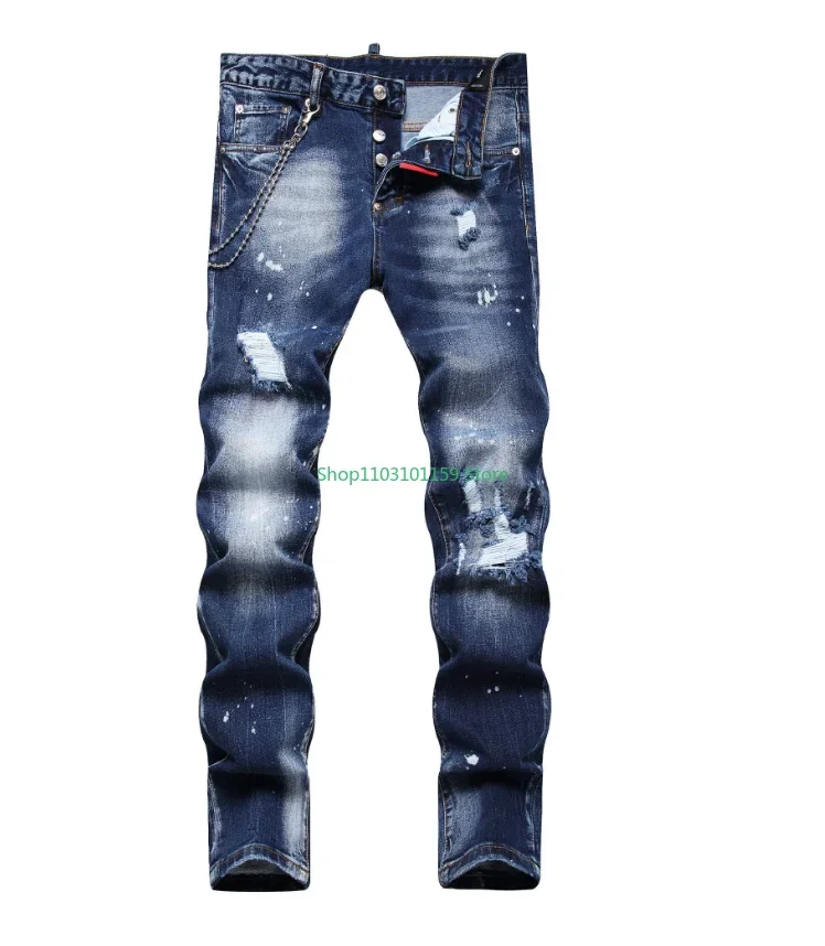 

Y2K Mens Stretch Skinny Jeans Quality Street Fashion Slim Fit Jeans Male Blue Denim Pants Men Skinny Ripped Jeans Size 44-54