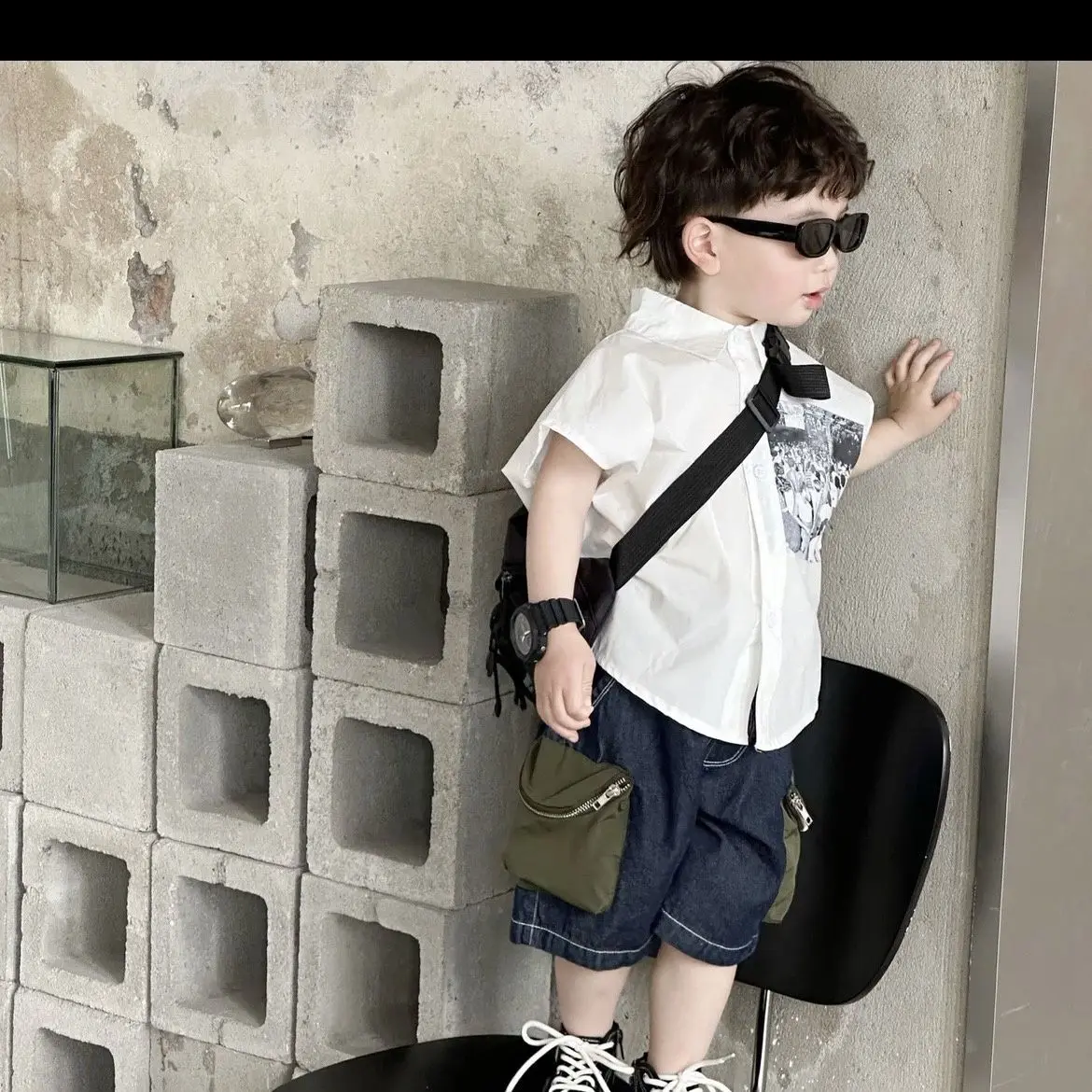 

Children's Thin Shirt Cargo Pants Boys' Tops Shorts Summer Suits Two-piece Korea Fashion Contrasting Colors Children's Clothes