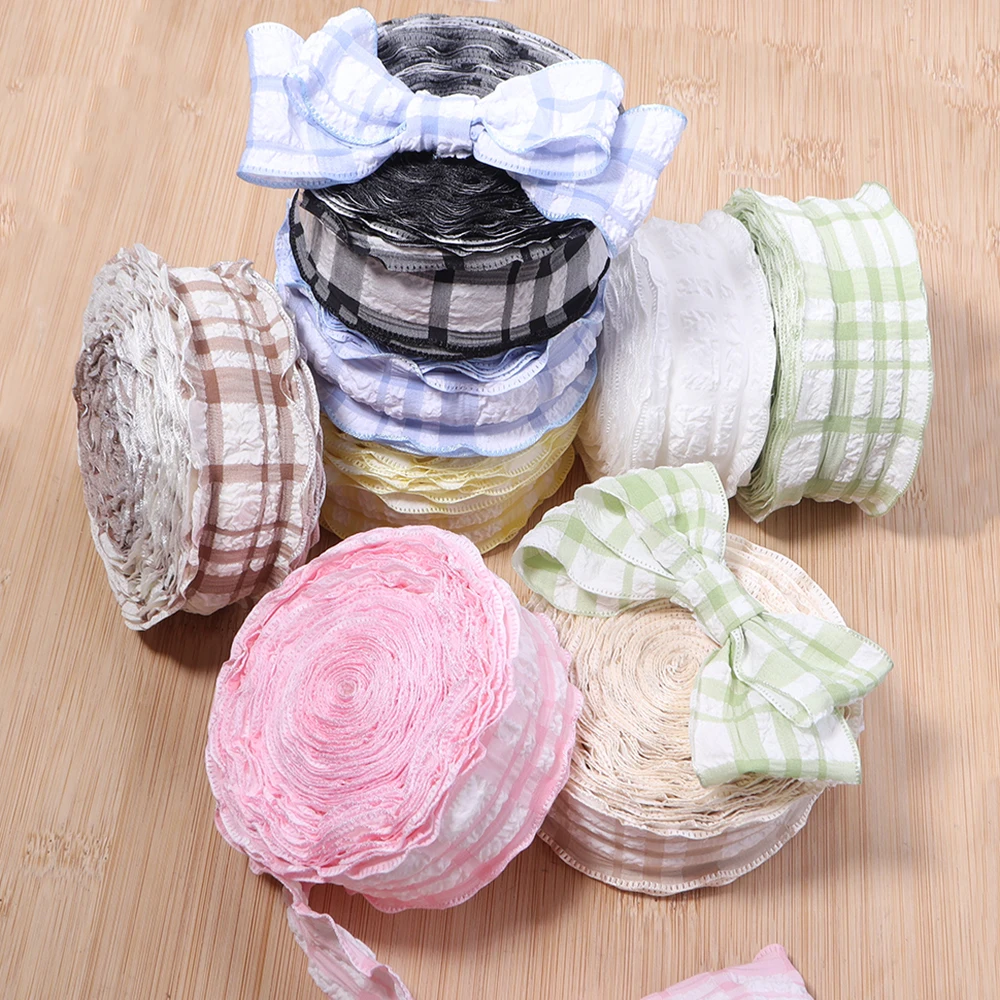 Plaid Wavy Edge Lace Ribbon - 5 Yards for DIY Crafting and Decor