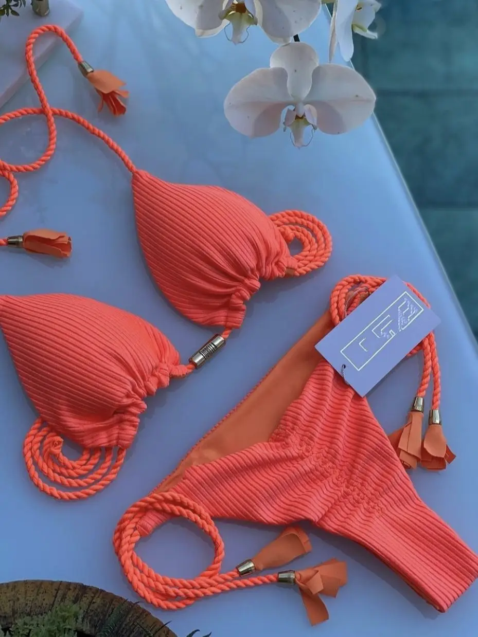 2022 Sexy Bikini Female Bandeau Thong Brazilian Bikini Set Bathing Suit