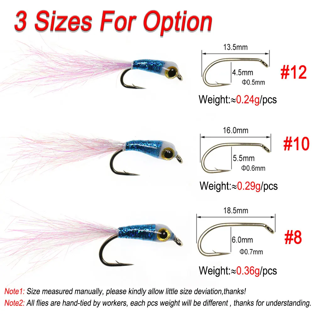 Vampfly 6PCS #8~#12 3D Fish Eyes Streamer Epoxy Minnow Fly Long Ice Dub  Tail Baitfish Fly For Trout Bass Crappie Fishing Lures
