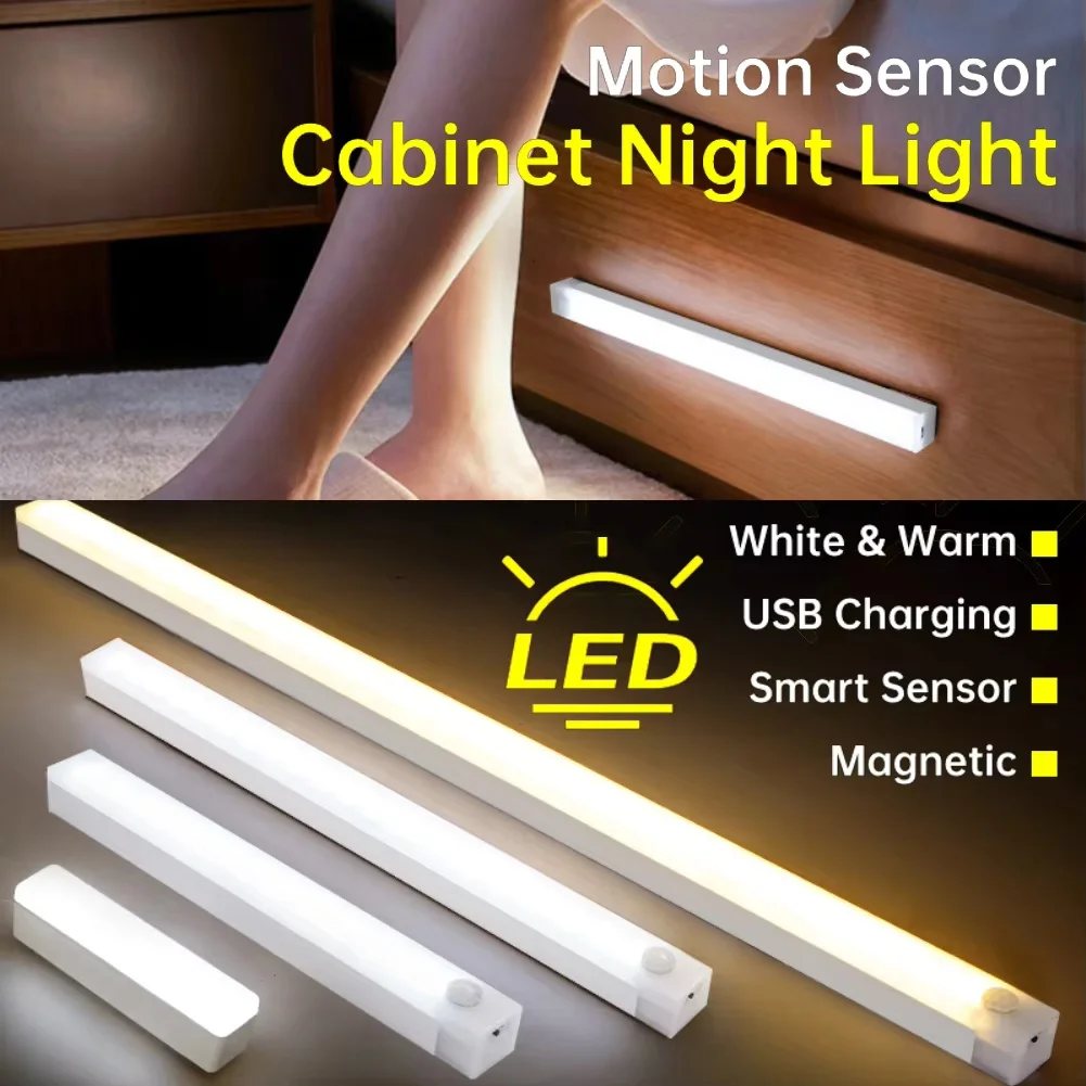 Motion Sensor Light Wireless Rechargeable LED Night Light 10/20/30/50cm Closet Cabinet Wardrobe Kitchen Staircase Backlight