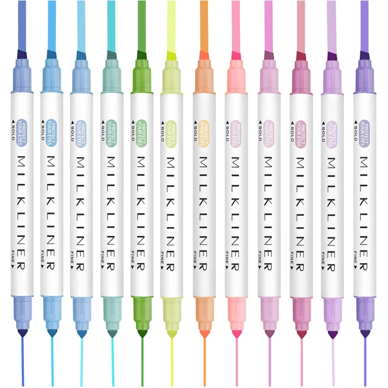 12/24 Colors Pastel Highlighters Set Mild Color Milkliner Text Markers  Double Sided Fluorescent Bible Highlighter No Bleed Pens - AliExpress
