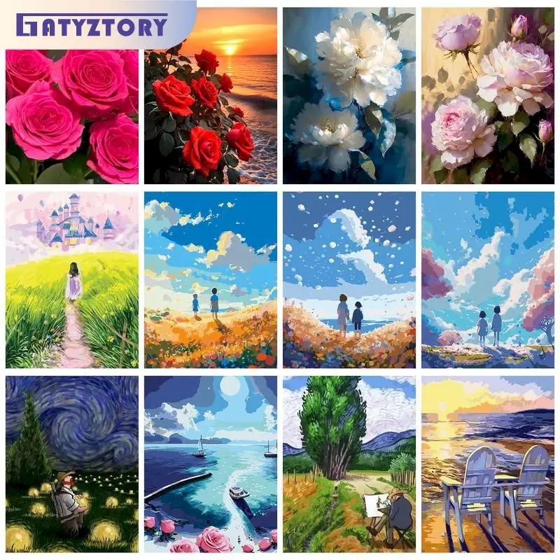 

GATYZTORY Acrylic Painting By Numbers Flower Landscape Coloring On Numbers For Adults Diy Gift Home Decors Paint Kit Handmade