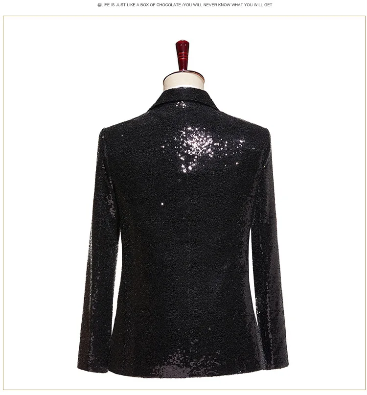 Shiny Black Sequins Male Suit Wedding Groom Stage Prom Sparkling Costume Homme Single Button Fashion Men's Jacket Pants Set 2pcs