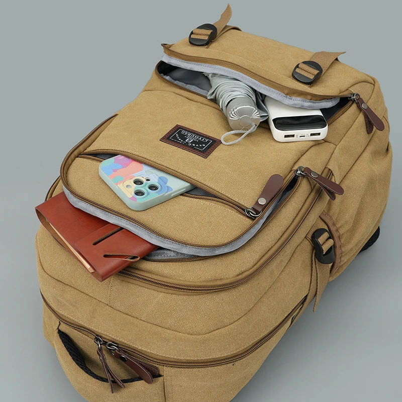 Men's canvas backpack - with laptop compartment, padded shoulder straps, high-quality backpack, travel backpack