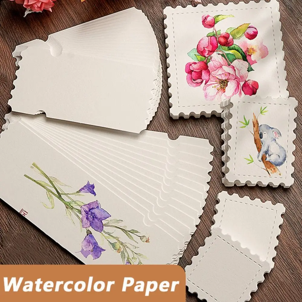 25pcs Stamp/Ticket Stub Shape Watercolor Paper Blank Design Fine Lines Postcards Hand-drawn Style Card Bookmarks Scrapbooking