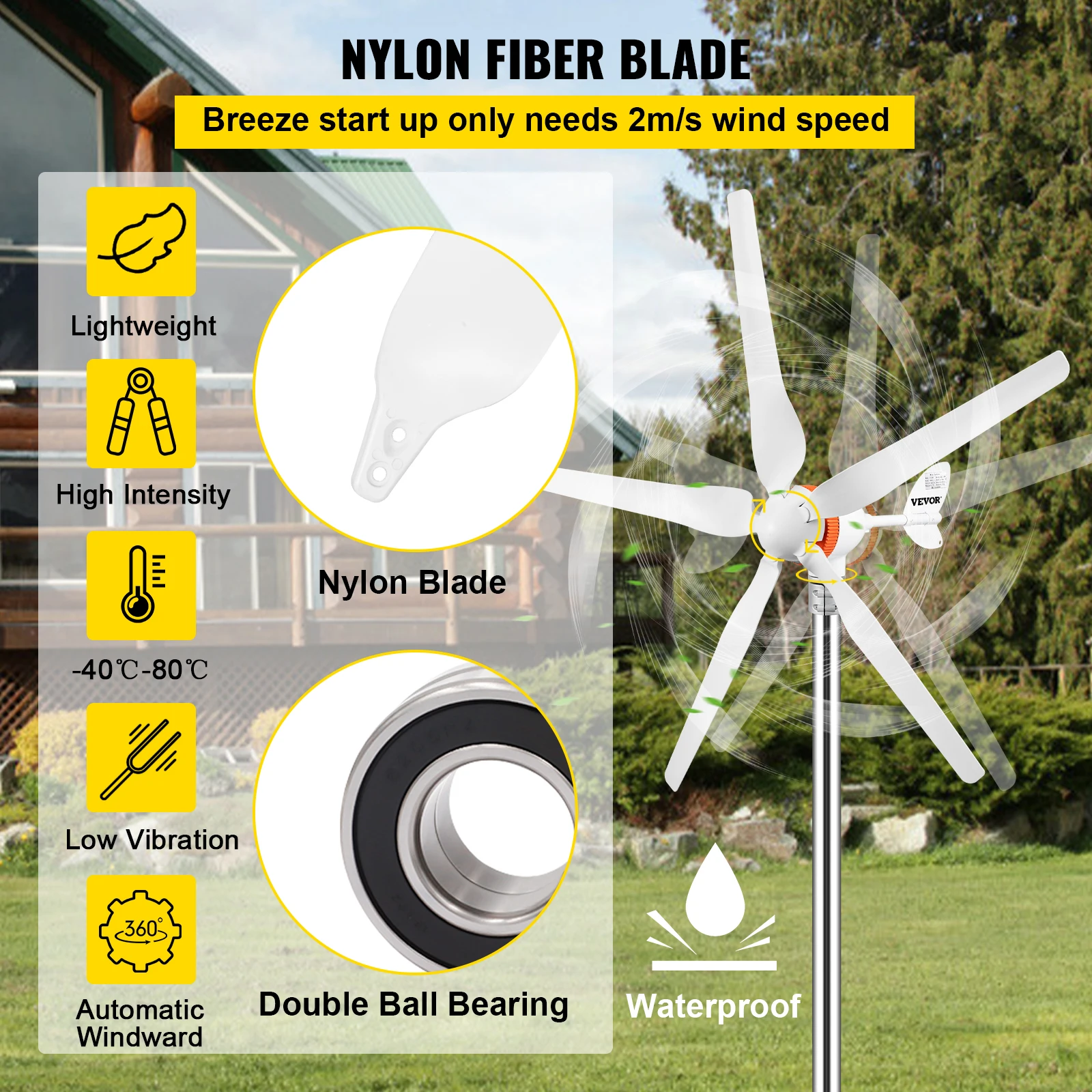 VEVOR Wind Turbine Generator 300W 400W 500W with MPPT/Charge Controller for RV Yacht Farm Home