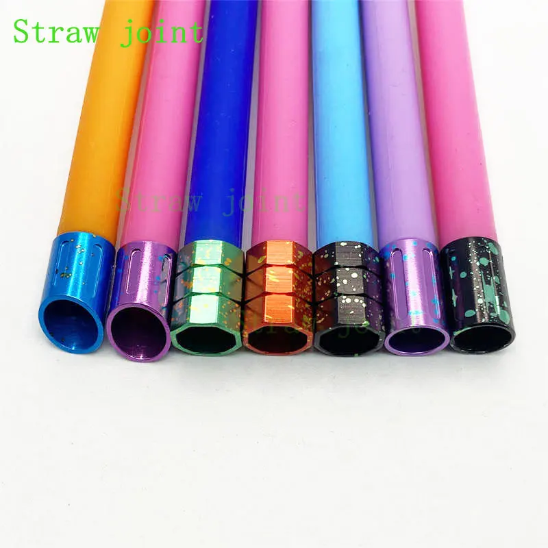 1pc 510 Random Colors Aluminum Flat Mouth Beveled Multi Section Spotted Straw Joint