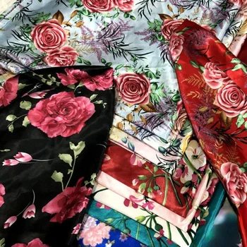 1/2/5m Satin Floral Printed Imitation Silk Fabric Breathable Fashion Clothing Fabric DIY Handmade Sewing Cloth Material 1
