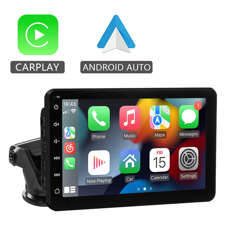 Hippcron 7-calowe radio samochodowe Multimedialny odtwarzacz wideo Bezprzewodowy Carplay i bezprzewodowy Android Auto Przenośny uniwersalny ekran dotykowy