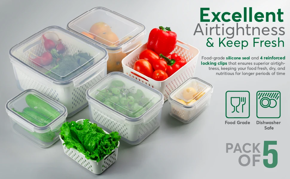 BreezyHome Fridge storage containers salad storage container for refrigerator fruit containers