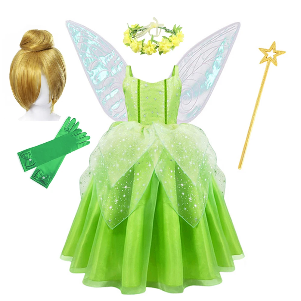 thumbnail image 1 of Disfraz de Disney Tinker Bell para niñas, disfraz de Hada Verde, vestido de princesa de fantasía, fiesta de cumpleaños, Halloween, Carnaval, ropa, 1 of 5