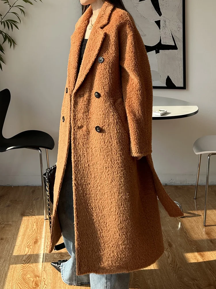 High Quality Women Thick Alpaca Wool Coat New Vintage Double