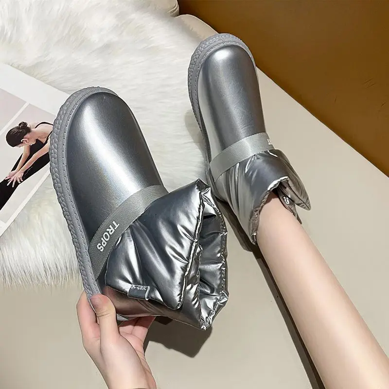 

Female Shoes Ankle Booties Silver Ladies Snow Boots Waterproof Round Toe Elegant with Low Heels on Offer Free Shipping Anti Skid