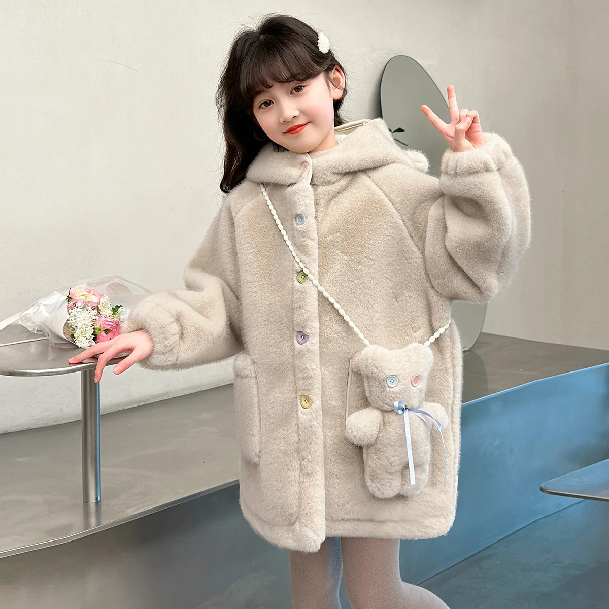 Winter Children Girl Faux Fur Mink Coat Solid Colorful Infant Baby