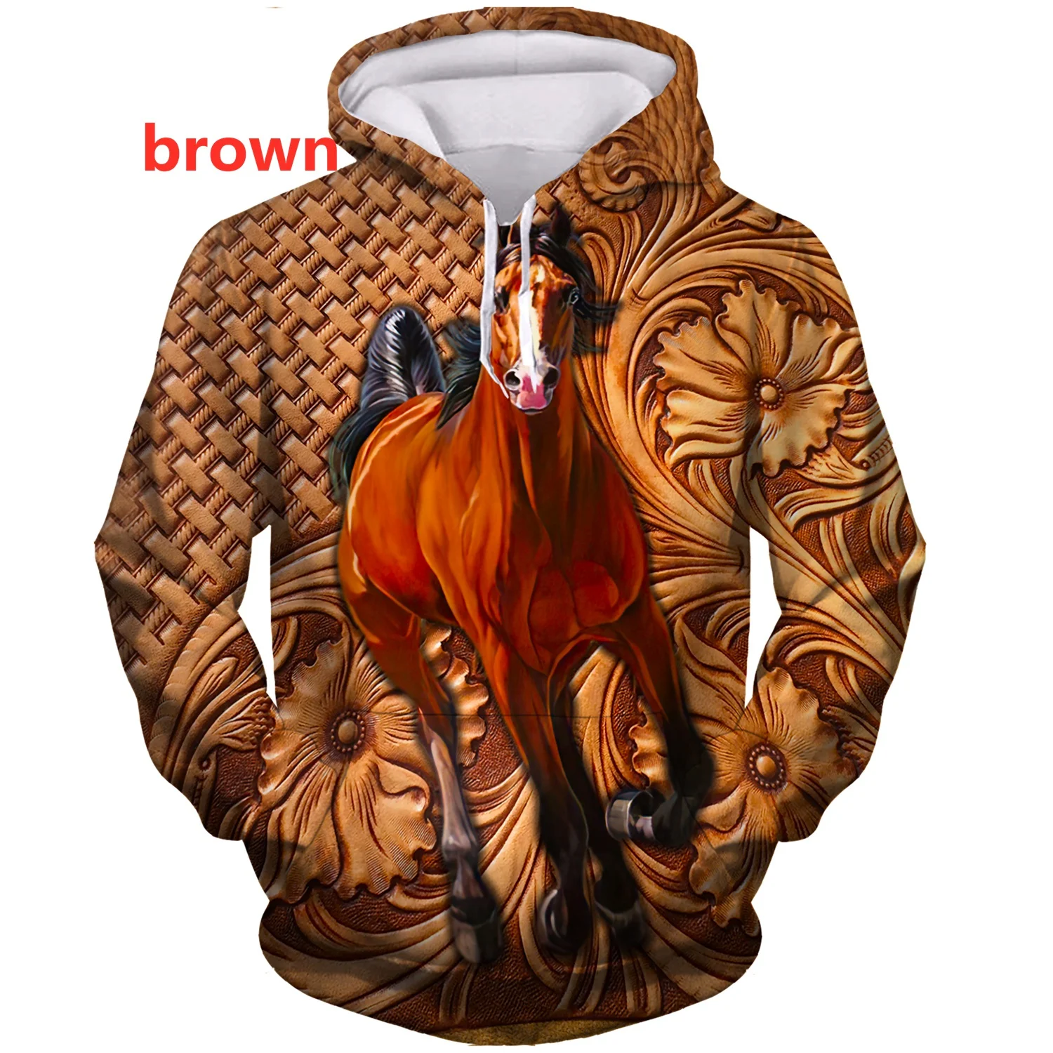 Sweat à Capuche Imprimé 3D Cheval - Unisexe, Manches Longues, Polyester-élasthanne - Pour Enfants Et Ados