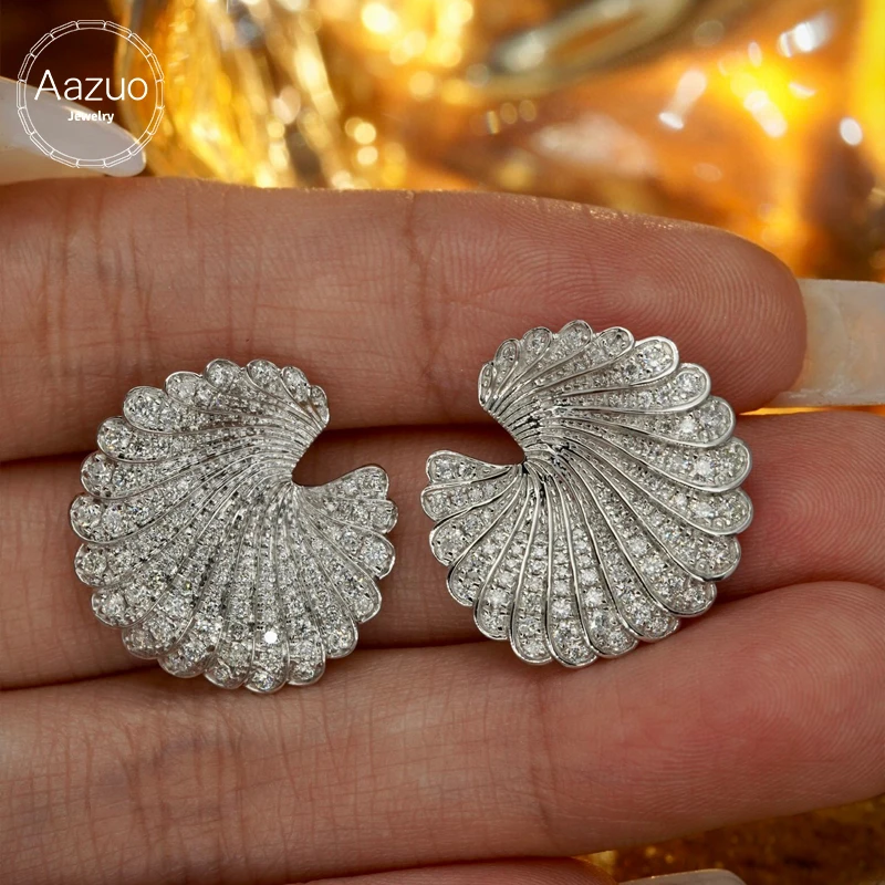 

Aazuo 18K Pure White Gold Fashion Luxury Jewelry Real Diamonds 1.22ct Big Round Shape Stud Earring Party Fine Jewelry Hot Sell