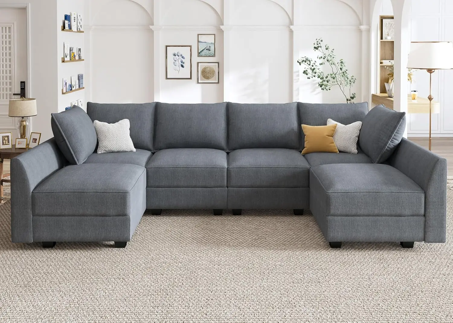 Children's Sofas U-Shaped Modular Sectional Sofa, Sectional Couch with Storage Seats U Shape Sofa-2 Bluish Grey