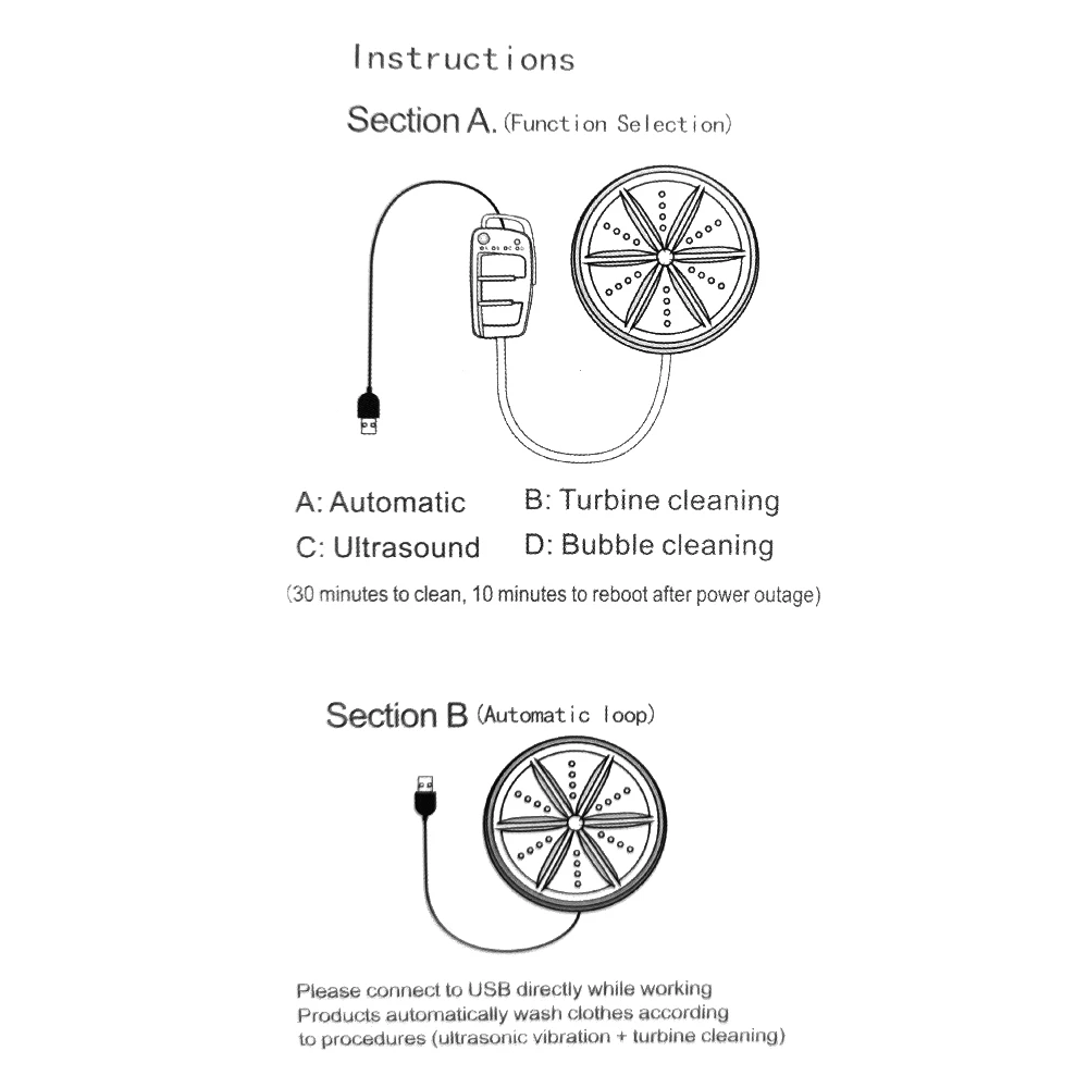 Multifunctional Cleaning Washing Machine Mini Ultrasonic Washer with USB Cable Removes Dirt Washer Clothing