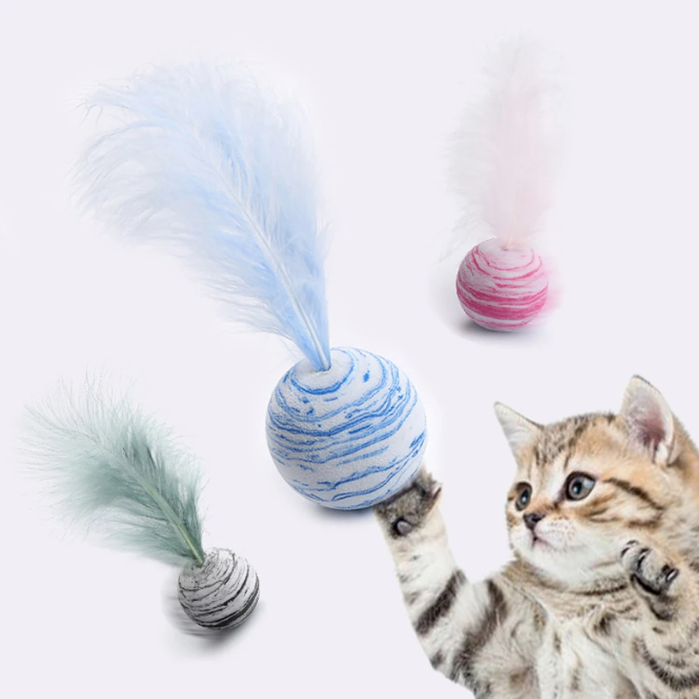 1pc Funny Cat Toy Star Ball Plus Feather EVA Material Light Foam Ball Throwing Toy Star Texture Ball Feather Toy Cat Supplies