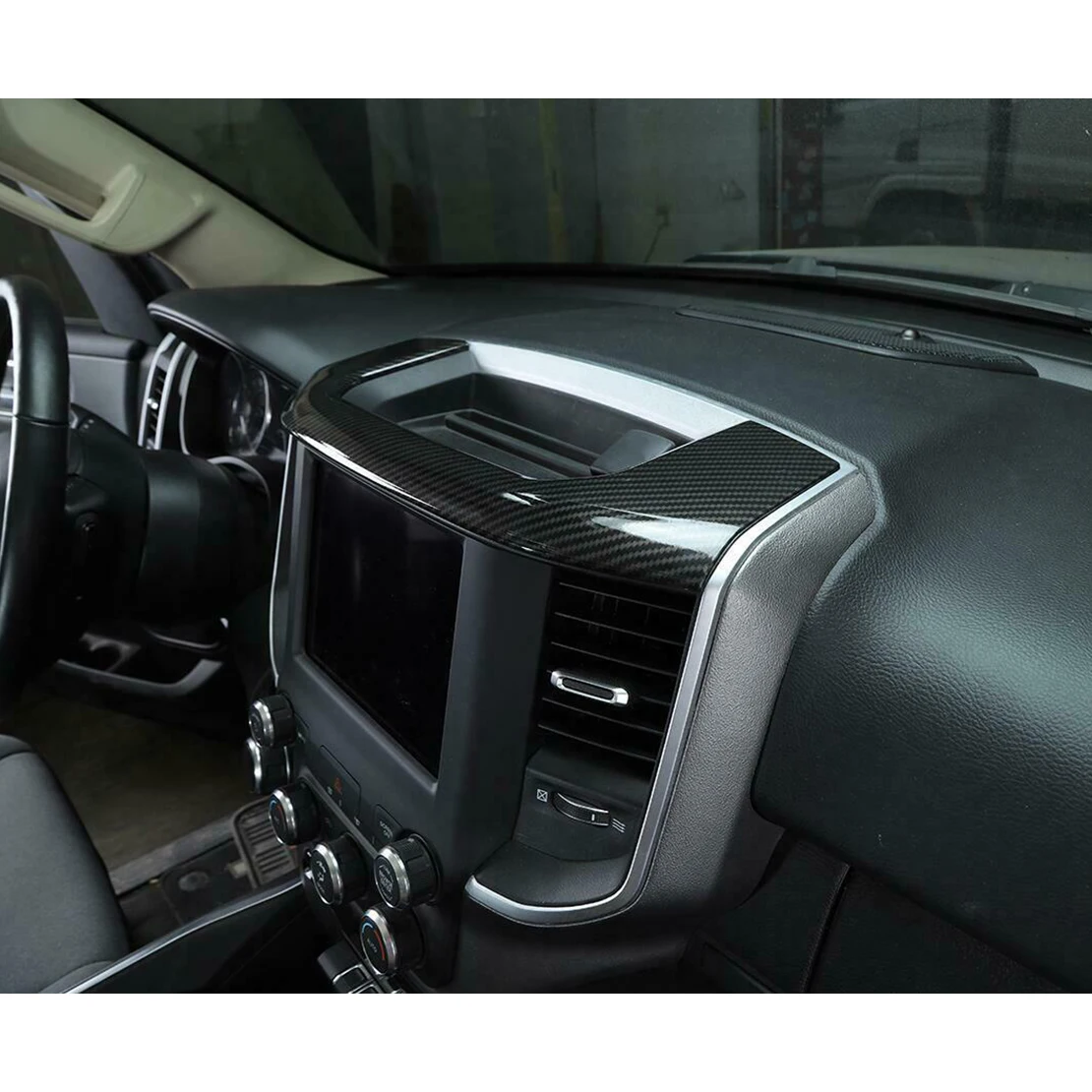 Schwarz Carbon Faser Stil ABS Auto Dashboard Center Console Storage Box  Abdeckung Trim Panel Rahmen Fit für Dodge Ram 1500 2021-2018