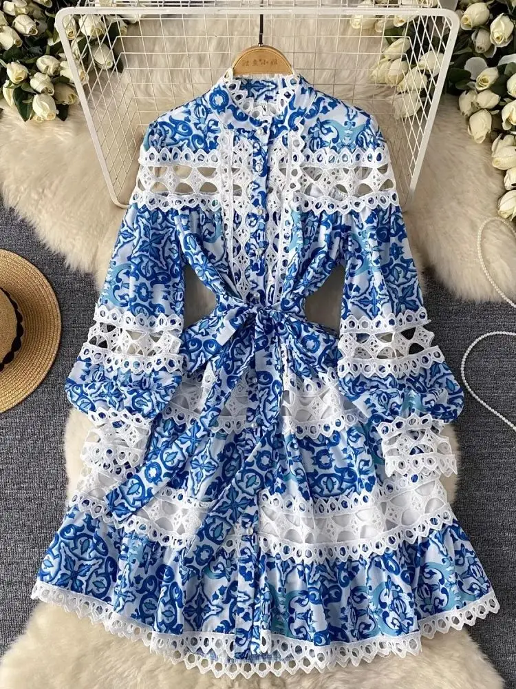 Lace Dress Pulcykp Women's Crochet Lace Midi Dress - Stand Collar, Short  Sleeve, Hollow Out Embroidery A-Line Summer Dress Beach Wear For Women  Vacation