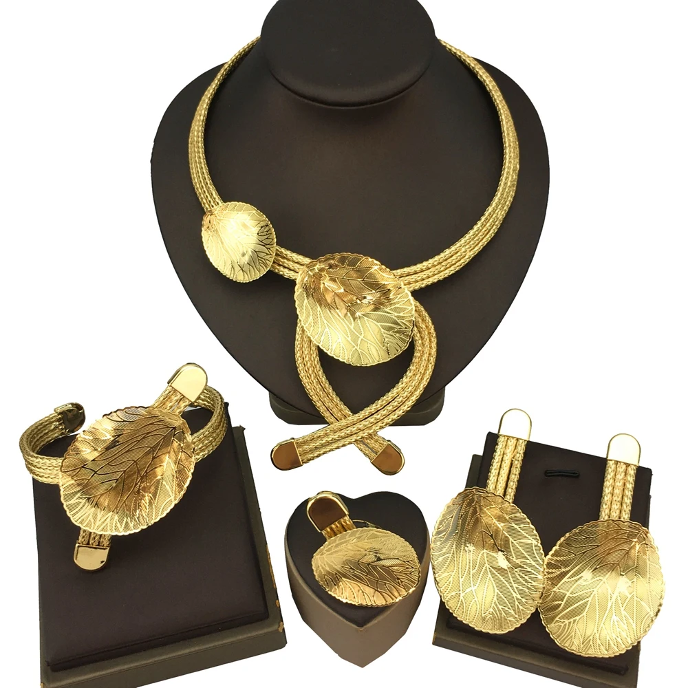 

Yuminglai African Gold-Plated Jewelry Set for Women Hoop Earrings and Pendant Set Italian Gold Color Weddings Jewelry FHK16413