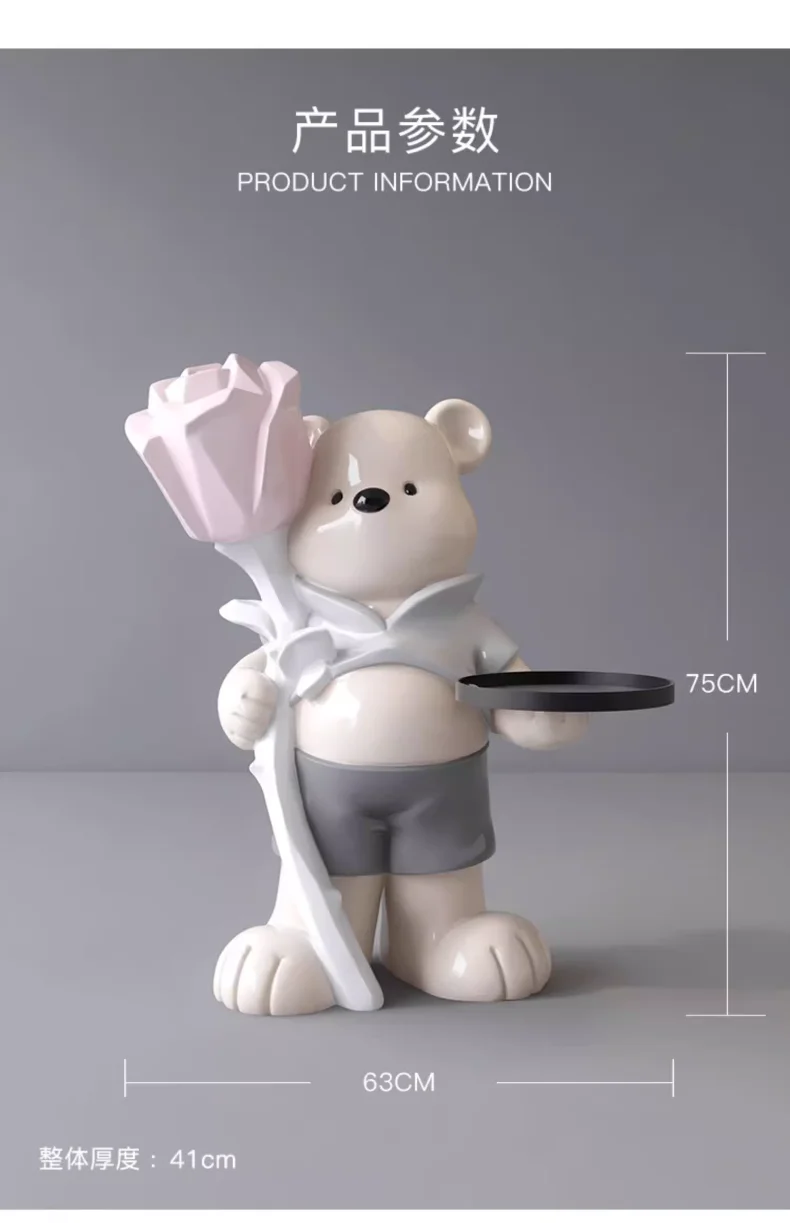 Bear Ornaments, Large Floor-standing Home Decorations, Rose Bears, Creative Ornaments, Living Room Decoration Sculptures