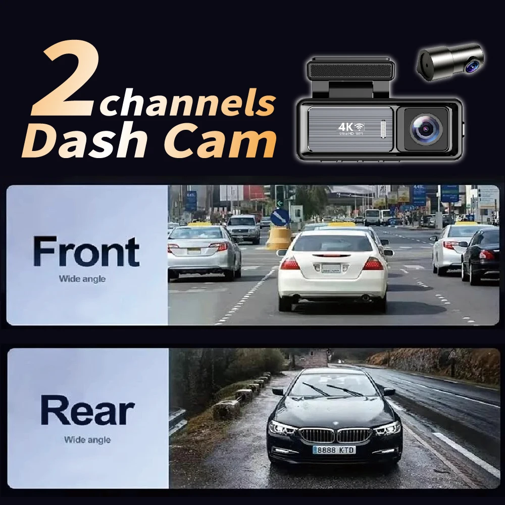 كاميرا سيارة UHD 4K تسجيل أمامي خلفي