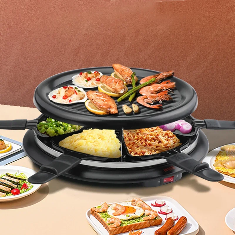 220V/900W Electric Round Barbecue Machine Grilled Cheese Corn Pan Barbecue Machine Double Layer Korean Cuisine Barbecue Grill 5