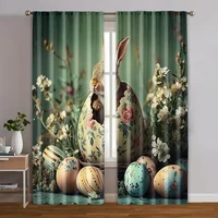 2pcs, Curtain Fabric 2D print Charming retro Easter bunny Polyester Easy Install (without rod) Versatile All Ldeal for Bedroom, 1