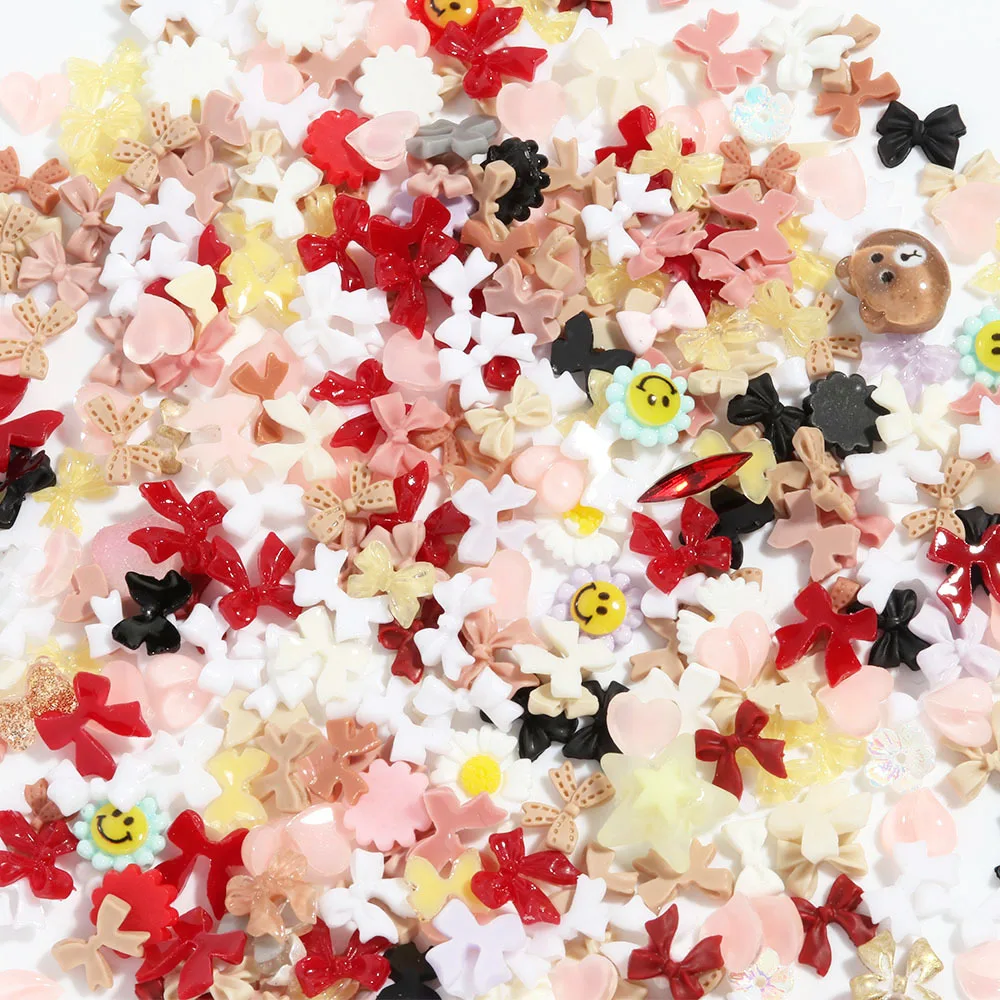 

50Pcs/Lot Nail Enhancement Resin Bow Illusory Color Transparent Mixed Net Red Popular 3D Bow Japanese Nail