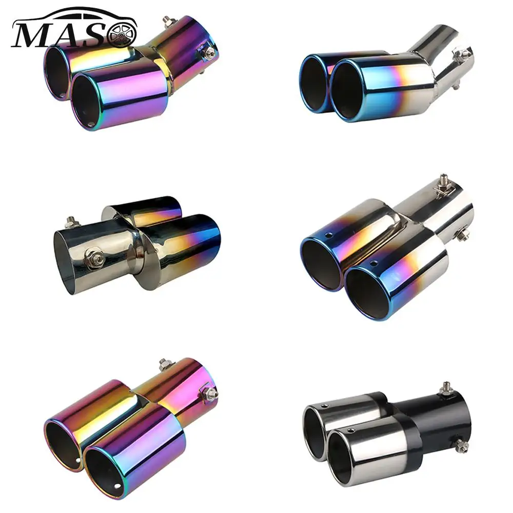Stainless Steel Car Dual Exhaust Tail Throat Muffler Tip Pipe Straight Curved Car Exhaust Tail Pipe