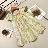 Robe d'été florale pour filles de 1 2 3 4 5 6 ans, Design smocké avec manches volantes, vêtements quotidiens mignons pour bébés en bas âge 2