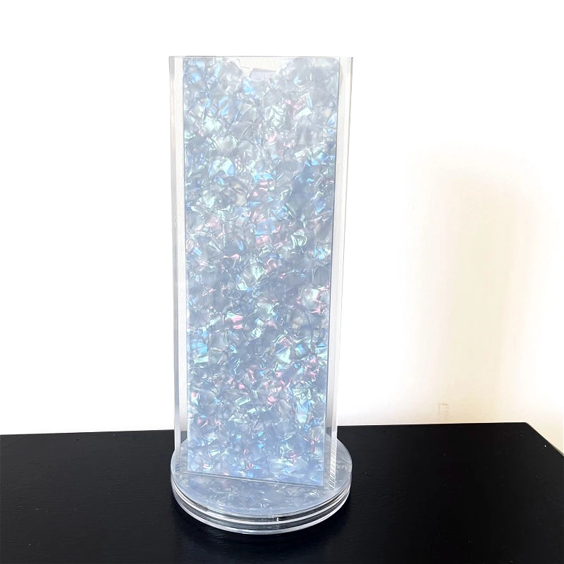 무지개빛 아이스 크랙 글리터 회전식 삼각형 아크릴 롱 레이저 티켓 보관 케이스, 21x7.2cm 카드 수납 가능한 세로형 디스플레이 랙