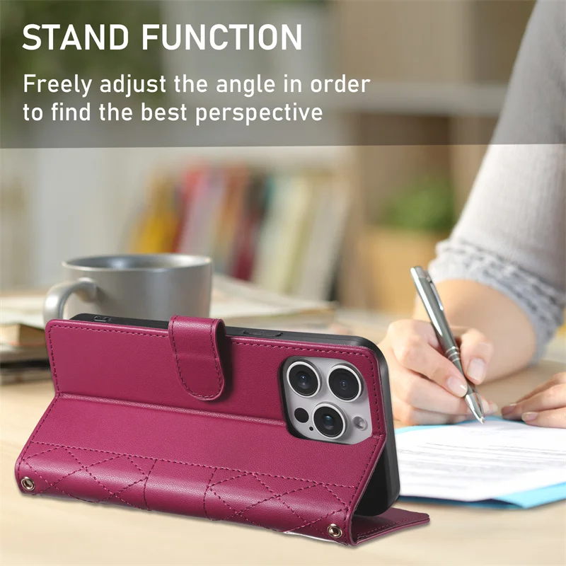 Elegant Leather Wallet Phone Case with Long Lanyard