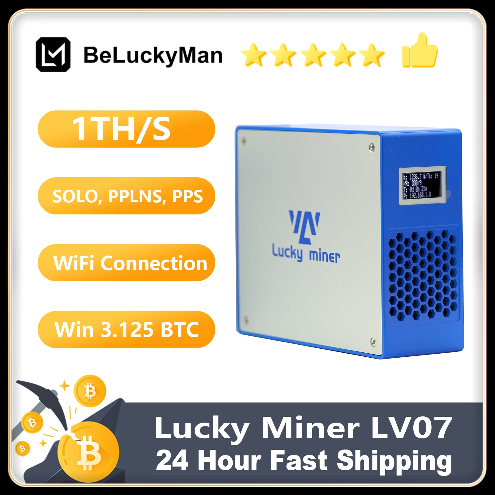 Bitcoin Miner Lucky Miner LV08 | 4.2TH/s SHA256 ASIC | 120W Low Power |  WiFi Solo/P2P Mining For Home & Office Home Crypto Miner