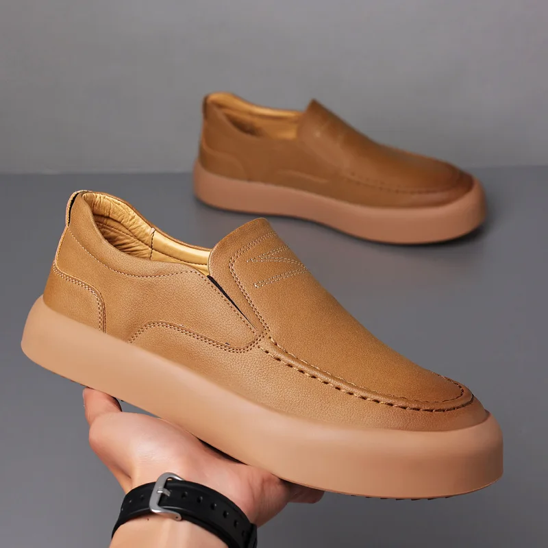 Men Retro Loafers Handmade Casual Leather Shoes Non-slip Sole Classic Sewing Comfortable Slip-on Spring Summer Work 5