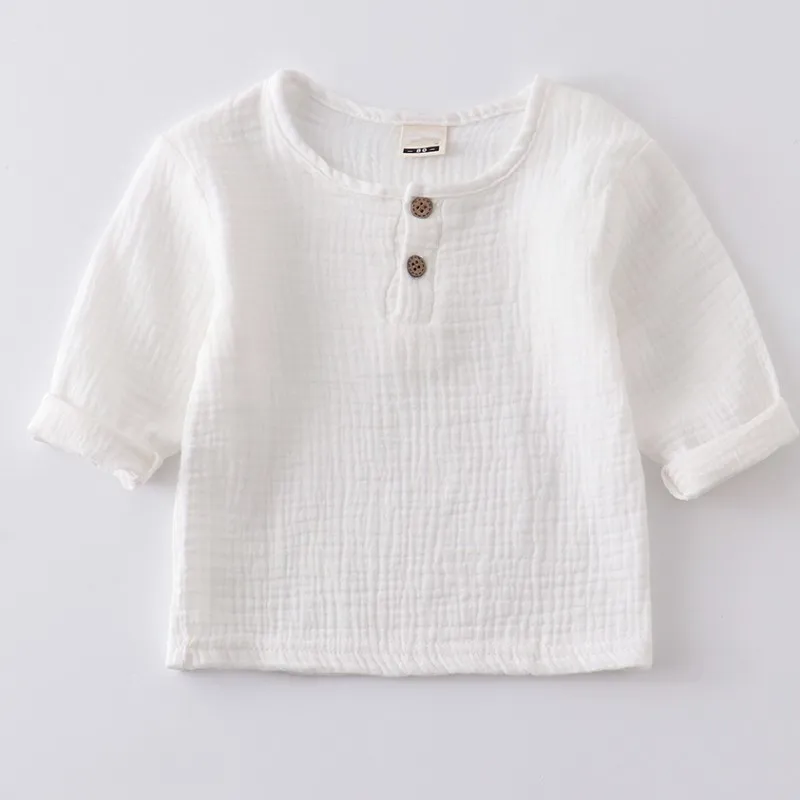 9m-6y Baby Boys Clothes Summer Thin Casual Shirts Children's Wear Tops Long Sleeved Solid Color Leisure O-neck Pullover Blouse