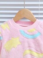 2pcs baby girl autumn and winter night light rainbow love cloud pattern plush thick long sleeved top and pants Chid Accessories 4