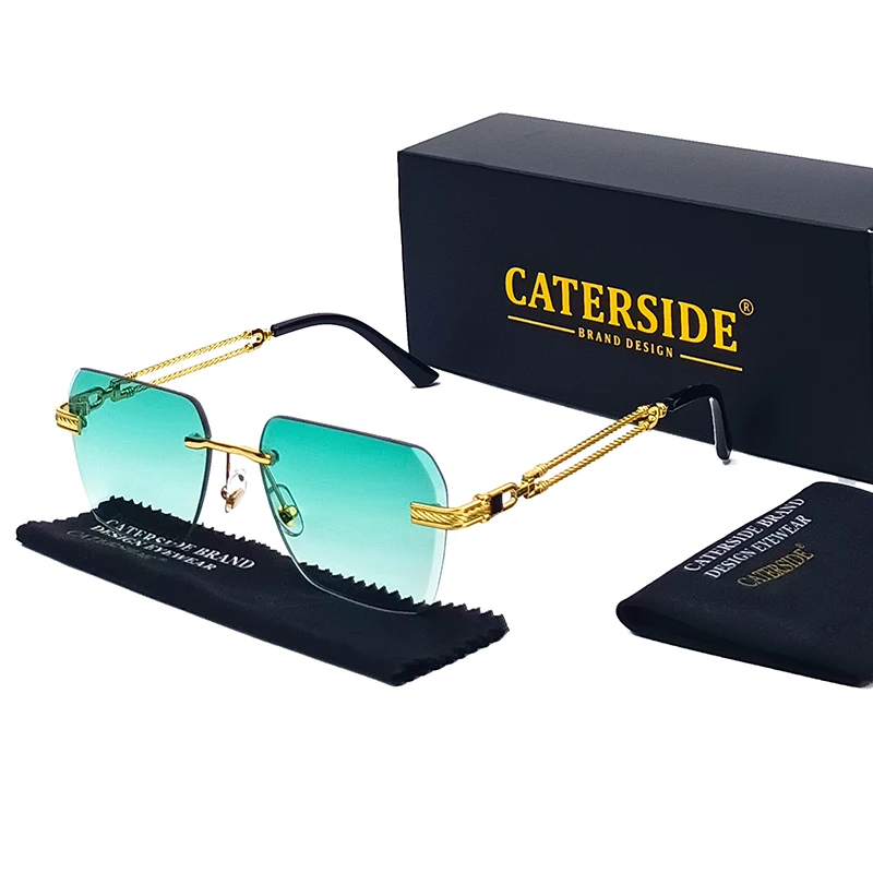 

Caterside Pilot Rimless Sunglasses Men Square Metal Frame Suit Women Glasses Gradient UV400 Eyewear Ideal Choice for Gifts Box