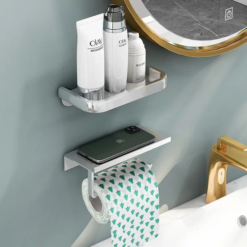Aluminum Alloy Kitchen Holder Wall Hanging Toilet Paper Roll Holder Toilet Paper Shelf with Tray Bathroom Accessories