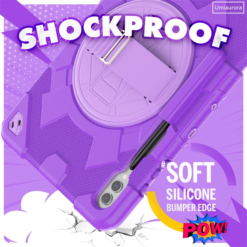 For Samsung Galaxy Tab S9 FE Plus 12.4 inch SM-X810 SM-X610 SM-X710 Tablet Case Kids PC Silicone Rotation Strap_voghion.com