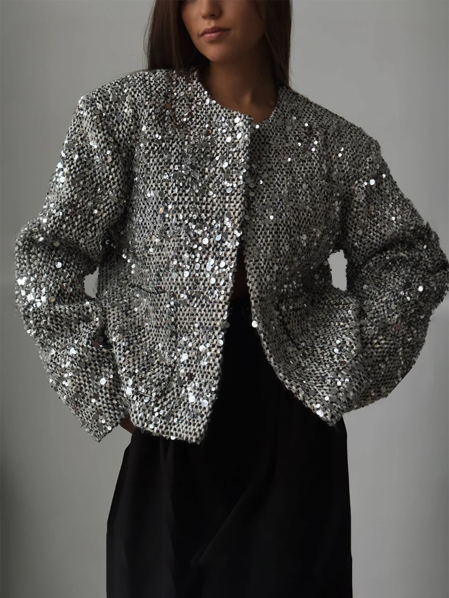 Fashionable Short Burgundy Sequined Jacket Top