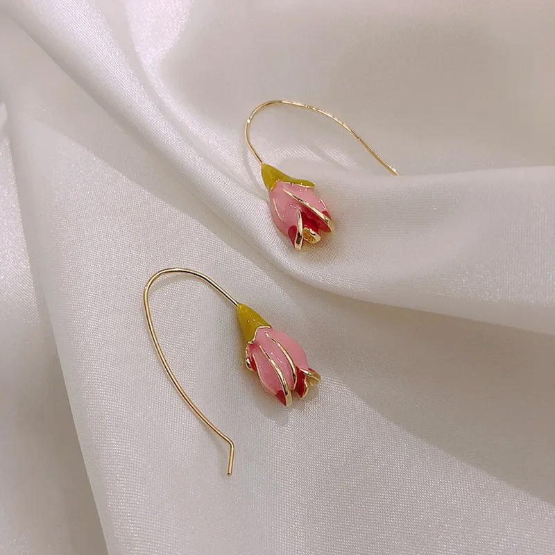 French Style Retro Tulip Pink/Purple Earring Minority Gentle Temperament Spring Flower Earring Sweet Girl Ear Accessories