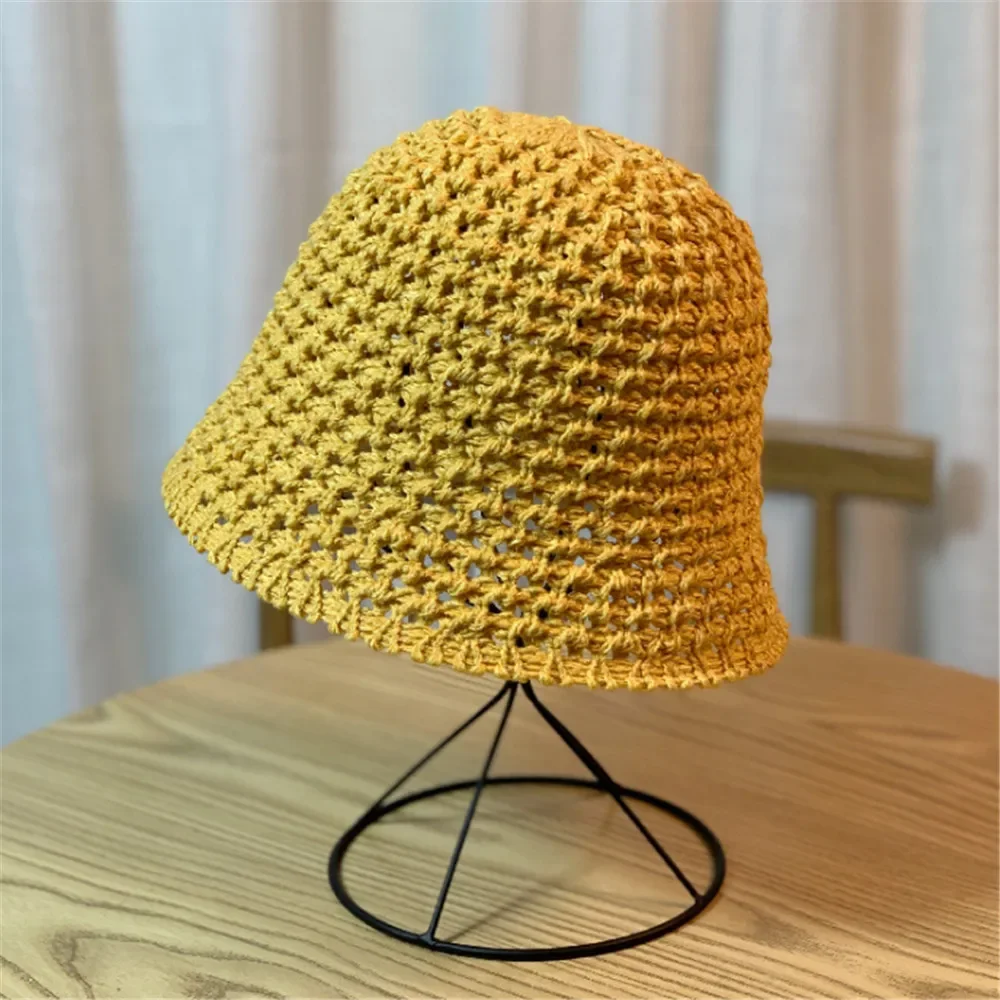 Sommer-Eimerhut für Damen, dünn, gestrickt, Wolle, faltbar, künstlerisch, Freizeit, Sonnenhut – Detail 8